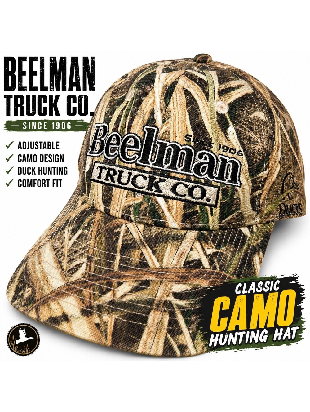 Beelman Truck Co Camo Hat Adjustable Duck Hunting Realtree Style Trucker Cap